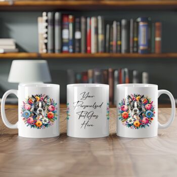 Personalised Boston Terrier Floral Summer Dog Wreath Gift Keepsake Mug, 2 of 2