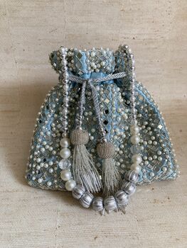 Light Blue Handcrafted Mirror Potli Bag, 5 of 10