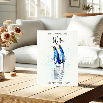Hand Drawn Penguin Birthday Card For Wife, 2 of 2