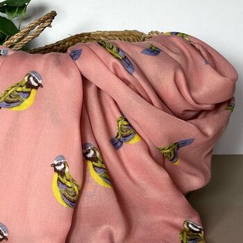Blue Tit Print Scarf In Dusky Pink, 2 of 4