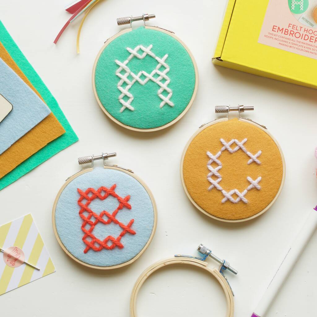 Wool Felt Initial Hoop Embroidery Kit By Cotton Clara