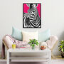Bright Pink Zebra Wall Art Print, thumbnail 3 of 4