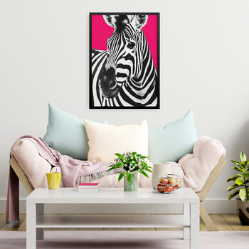 Bright Pink Zebra Wall Art Print, 3 of 4