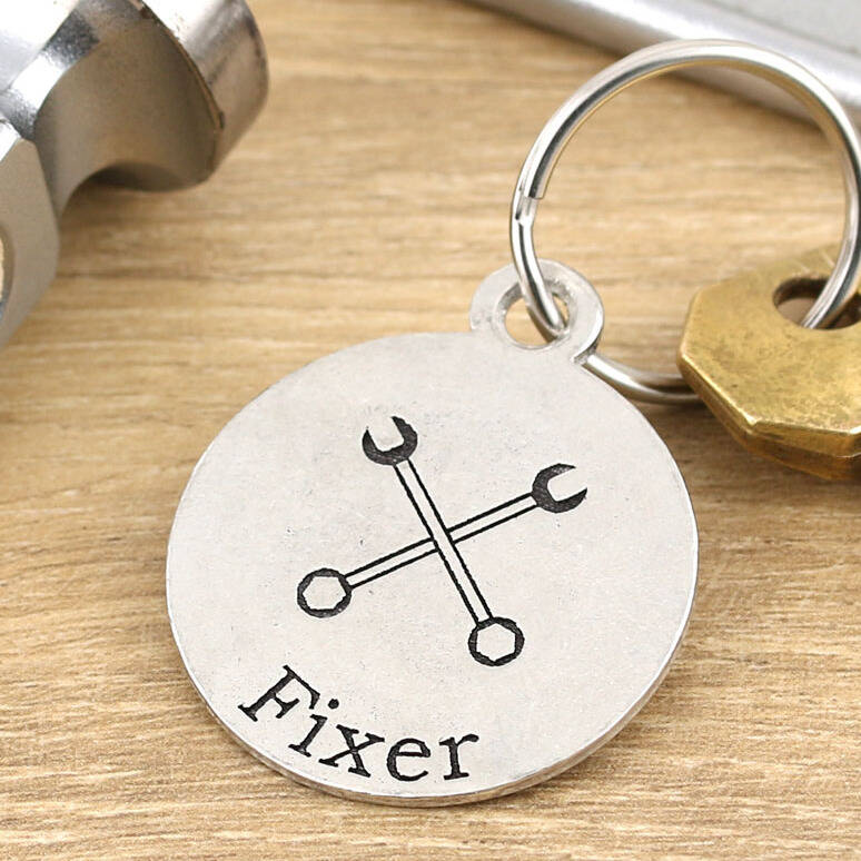 Image of Fixer Round Personalised Pewter Keyring