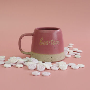 Bes Tea Handmade Ceramic Mug, White Or Pink Bestie Gift, 8 of 9