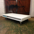 Pallet coffee table in solid white by gas&air studios 