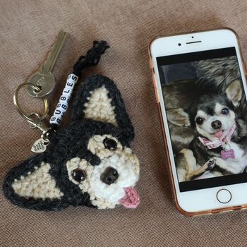 Personalised Crochet Dog Face Keyring Letterbox Gift, 2 of 12