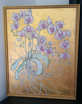 Golden Orchid Watercolour And Gilt Painting, 2 of 8