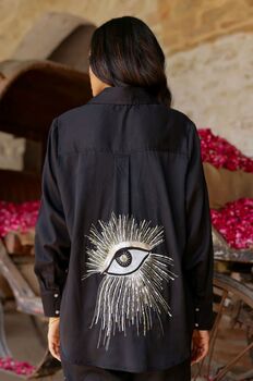 Black Hand Embroidered Evil Eye Shirt And Pant Set Of Two, 3 of 3