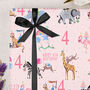 Three Sheets Of 4th Birthday Zoo Animals Wrapping Paper, thumbnail 1 of 2
