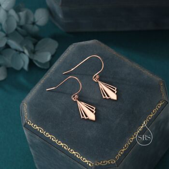 Sterling Silver Art Deco Inspired Small Rhombus Drop Earrings, 5 of 11