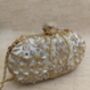 Off White Handcrafted Embroidered Oval Clutch Bag, thumbnail 5 of 9