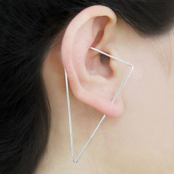 Elongated Triangle Hoop Sterling Silver Earrings, 2 of 5