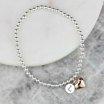 Personalised Skinny Bead Bracelet With Heart Charm, 3 of 12