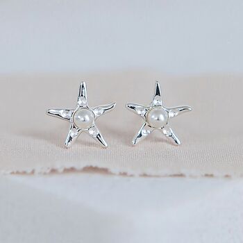 Sterling Silver And Pearl Starfish Stud Earrings, 3 of 10