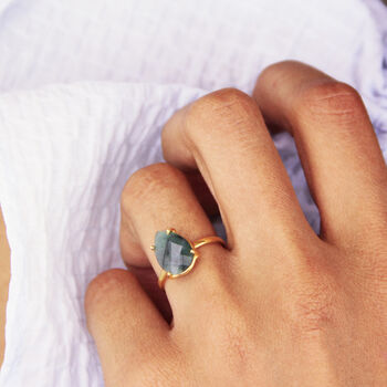 Raw Emerald Teardrop Faceted Gemstone Ring, 3 of 10