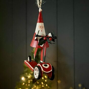 Santa On A Red Scooter Hanging Christmas Decoration, 3 of 4