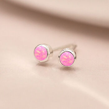 Mini Sterling Silver Light Pink Opal Stud Earrings, 8 of 11