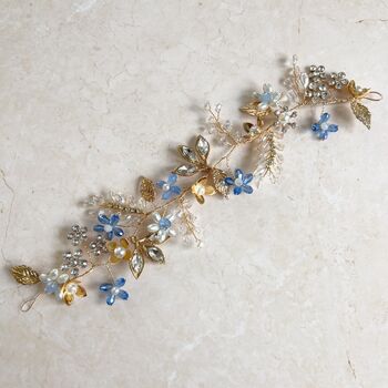Blue Forget Me Not Bridal Hair Vine, 7 of 8
