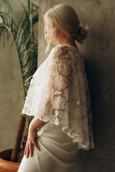 Floral Lace Cape Beaded Wedding Dress Cover Up, 2 of 12