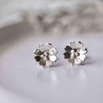 Handmade Sterling Silver Flower Stud Earrings, 3 of 4