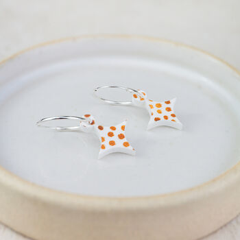 Sterling Silver And Acrylic Gold Dotty Charm Hoops, 5 of 7