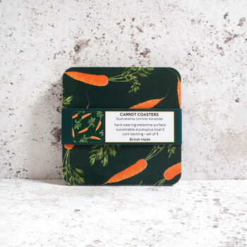Carrot Coaster Set | Illustrated Coasters Gift Set | British Made, 2 of 4