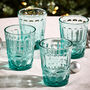 Set Of Four Embossed Turquoise Glass Tumblers, thumbnail 1 of 9