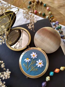 Mini Makeup Mirror With Hand Embroidered Flower, 5 of 12