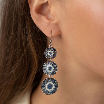 Navy Blue Triple Disc Drop Boho Earrings, 2 of 3