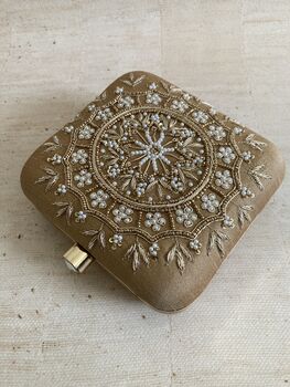 Gold Raw Silk Mandala Design Square Clutch Bag, 4 of 10