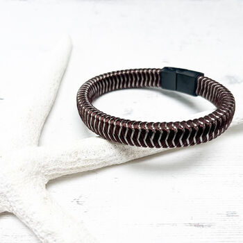 Woven Leather And Stainless Steel Bracelet For Men, 8 of 12
