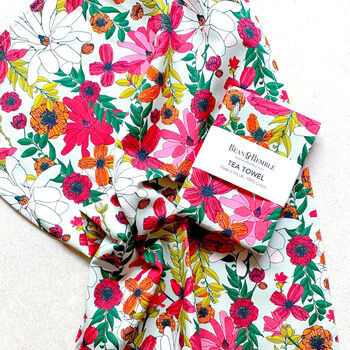 Vivid Garden Blooms Floral Print Handmade Tea Towel, 3 of 8
