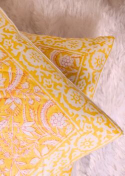 Yellow Patterned Block Print Cushion Cover Set Of Two, 2 of 3