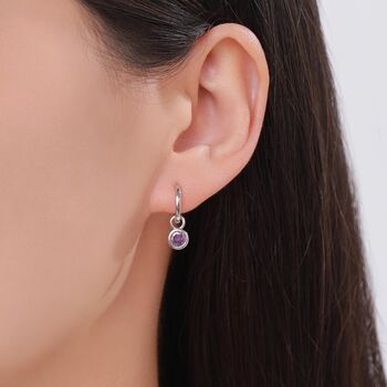 Sterling Silver February Birthstone Amethyst Hoop Earrings, 2 of 11