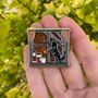 Cat And Books Autumn Fall Enamel Pin With Shaker Moving Glitter And Leaves, thumbnail 4 of 5