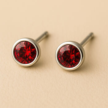 Sterling Silver July Ruby Birthstone Stud Earrings, 3 of 4