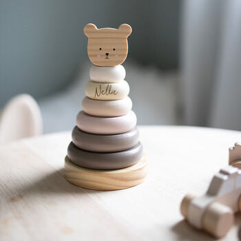 Personalised Wooden Natural Teddy Stacking Toy, 3 of 5