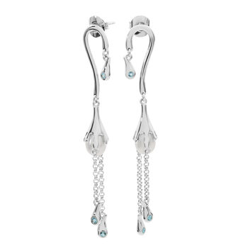 Hook Pearl Drop Earrings With Blue Swarovski Crystals, 2 of 4