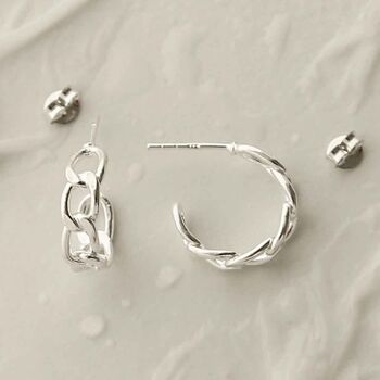 Sterling Silver Curb Hoop Stud Earrings, 4 of 8