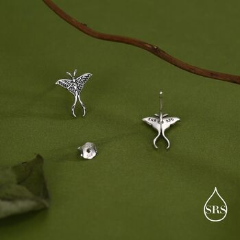 Lunar Moth Sterling Silver Stud Earrings With Oxidised Finish, 5 of 12