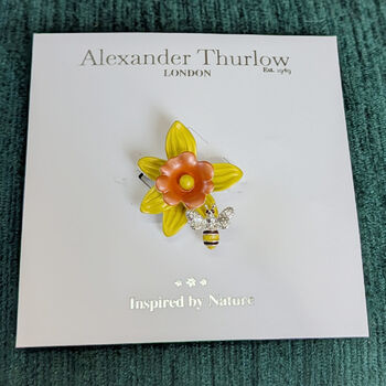 Yellow Daffodil Flower Brooch, Silver Plated, 2 of 4