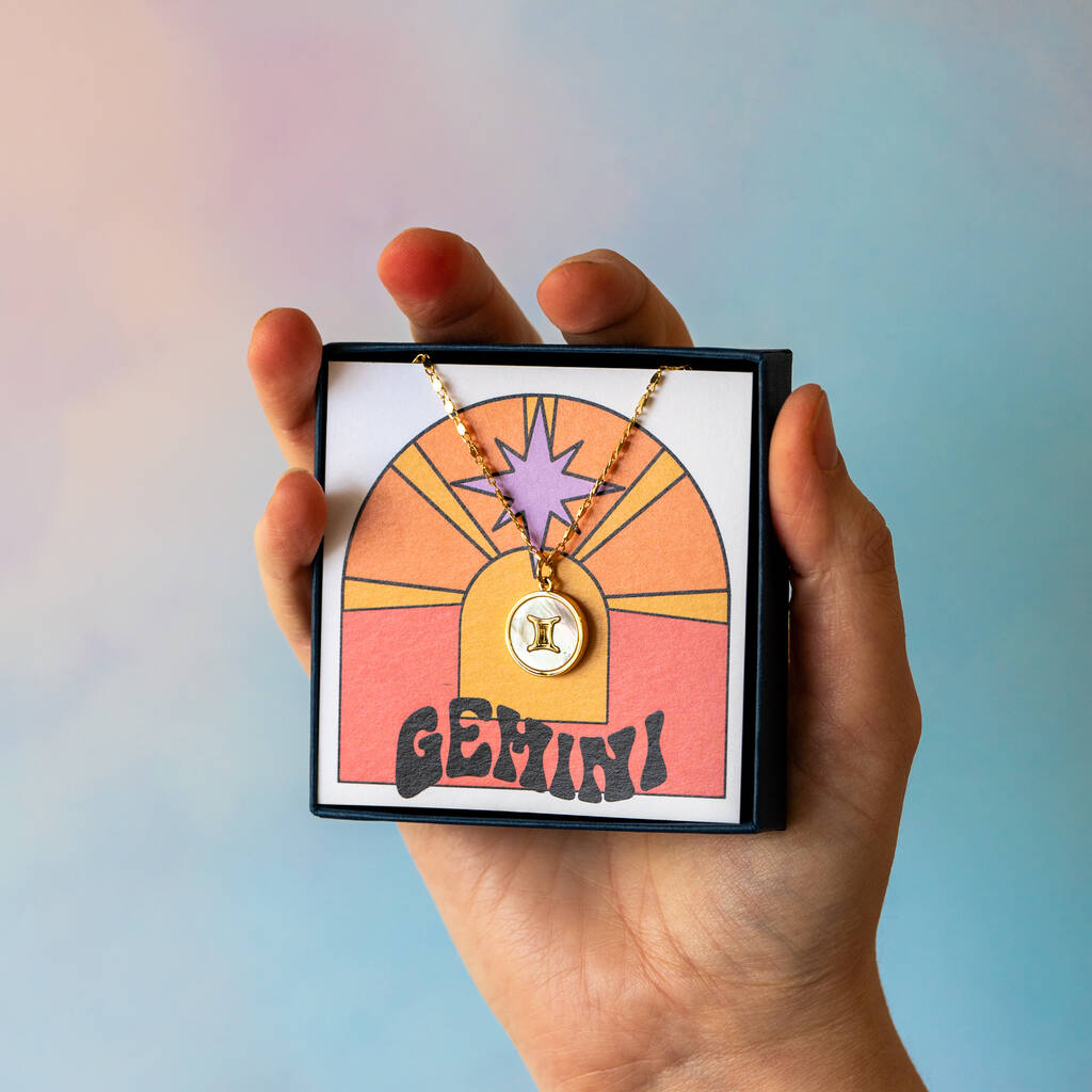 Gold Plated Mother Of Pearl Zodiac Necklace By Lucent Studios