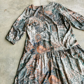 Melbourne Tunic Dress In Brown Multi Paisley Print, 5 of 7