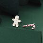 Sterling Silver Gingerbread Man And Candy Cane Stud Earrings, thumbnail 1 of 11