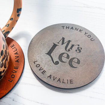 Personalised Favourite Teacher Leather Coaster Gift, 2 of 6