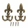 Vintage Brass Fleur De Lis Wall Hooks Set Of Two, thumbnail 1 of 9