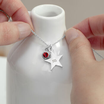 Engraved Silver Plated Star Birthstone Crystal Necklace, 3 of 12