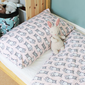 Girls Pink Cat Single Duvet Set By Martha And Hepsie