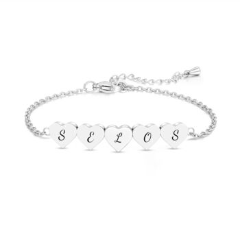 Personalise Multi Hearts Silver Gold Rose Gold Bracelet Initials Engraved, 9 of 9
